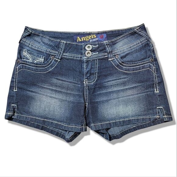 Angels Jeans Low-Rise Y2K Blue Denim White Stitching Shorts - Picture 1 of 7